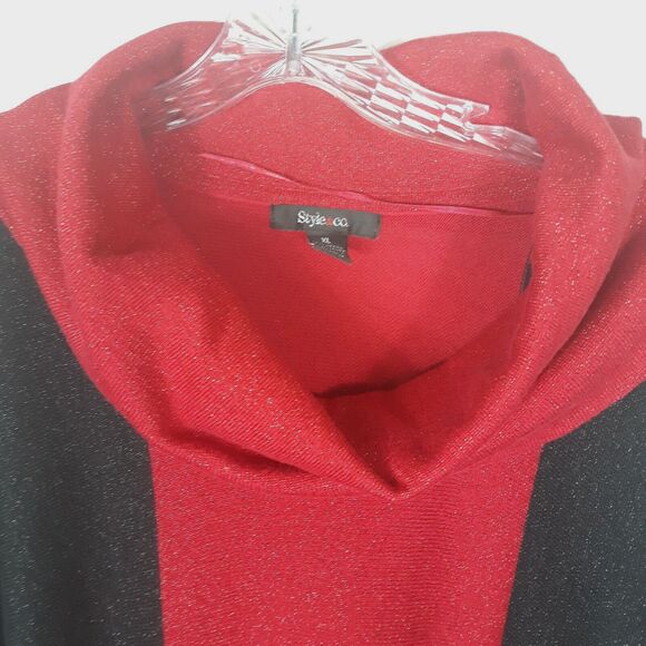 STYLE & CO. Cowl Neck Sweater Top Womens XL Red Black Shimmer Festive Dolman - Picture 3 of 12